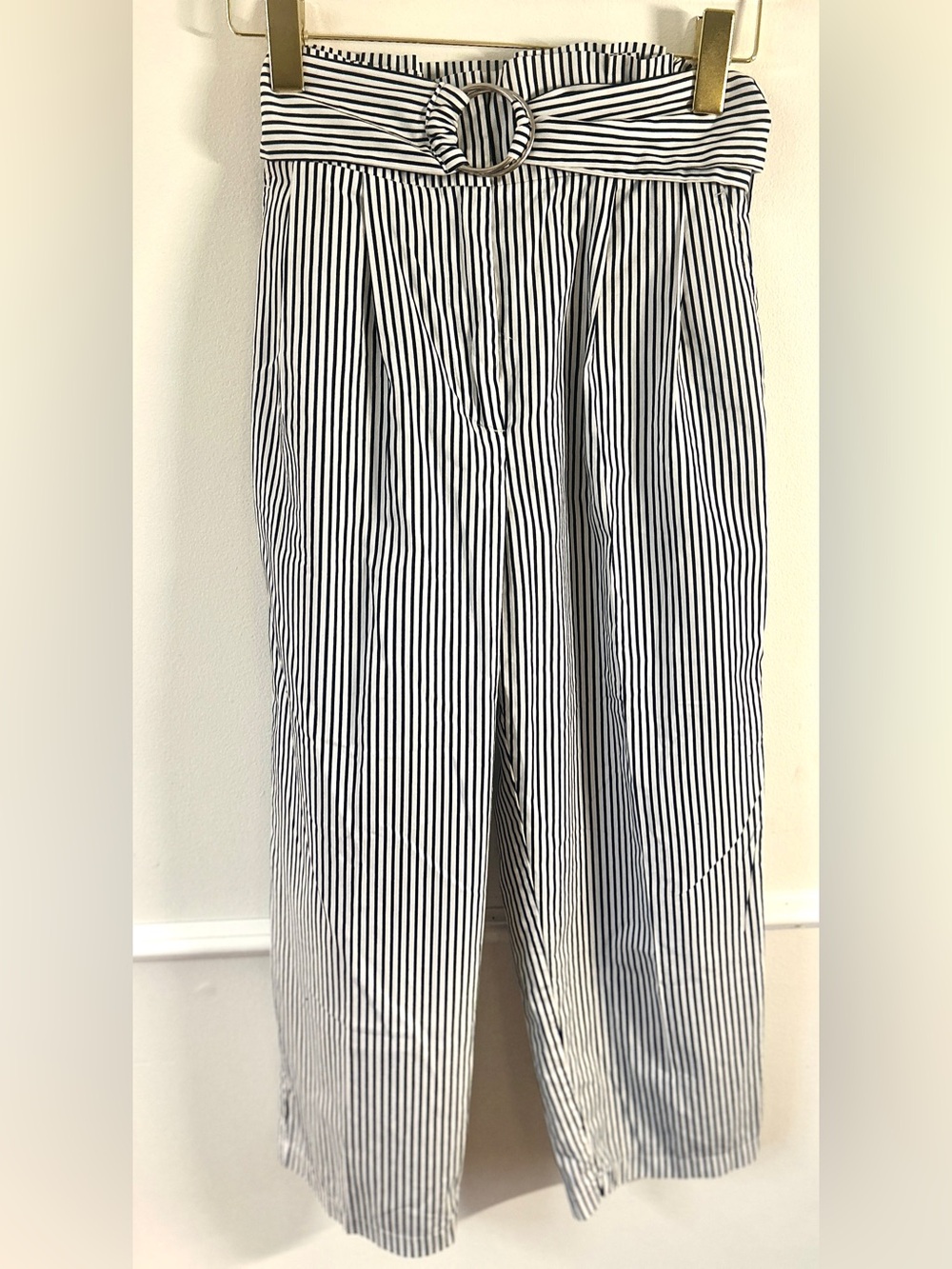 ZARA Striped Navy & White Belted Pants • Cotton • Size Small